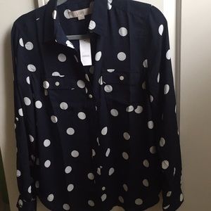 💙LOFT Navy Polka Dot Top💙